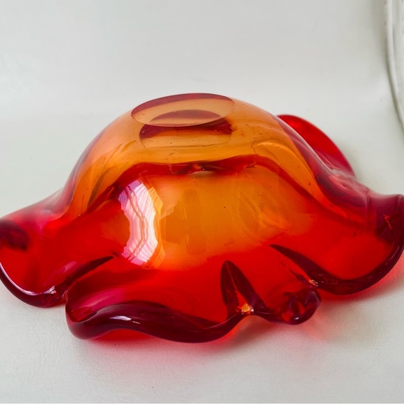Mid century accent orange crackle art Glass bowl - Picture 9 of 13